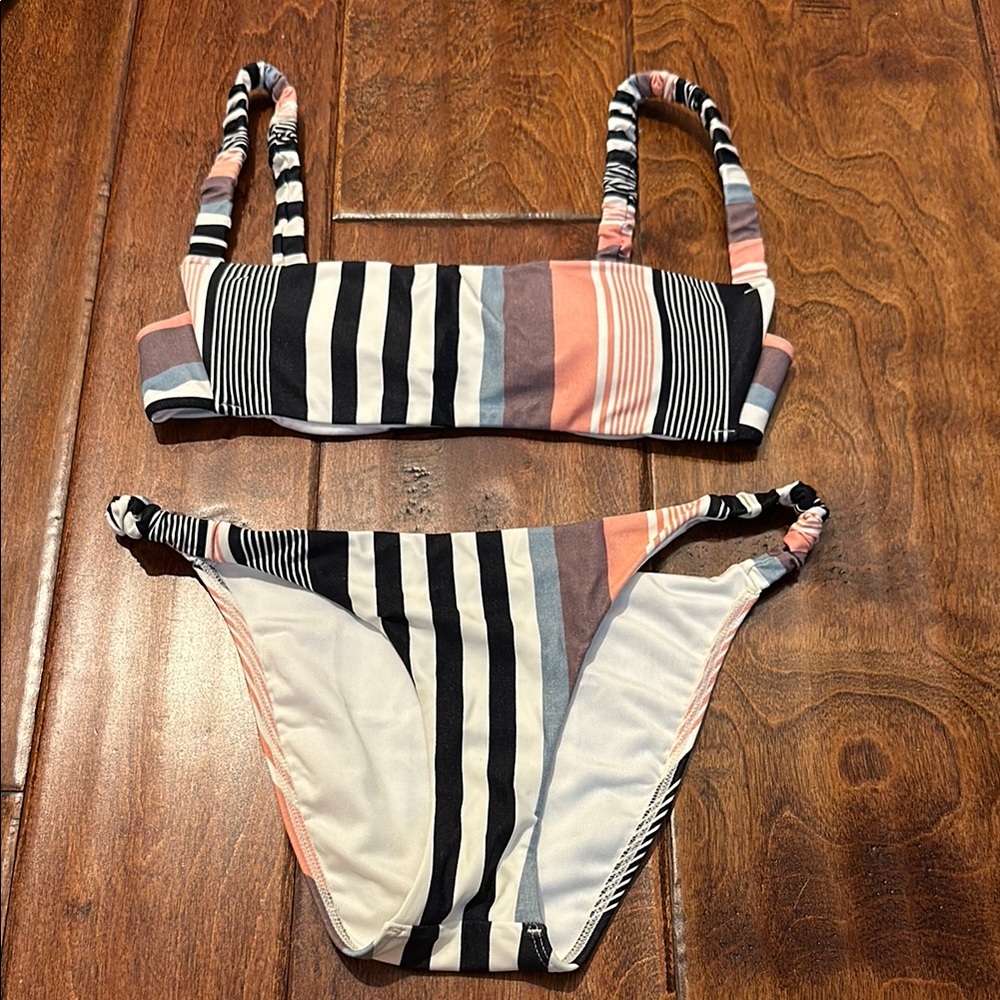 Striped Bikini Set in Black and Pink